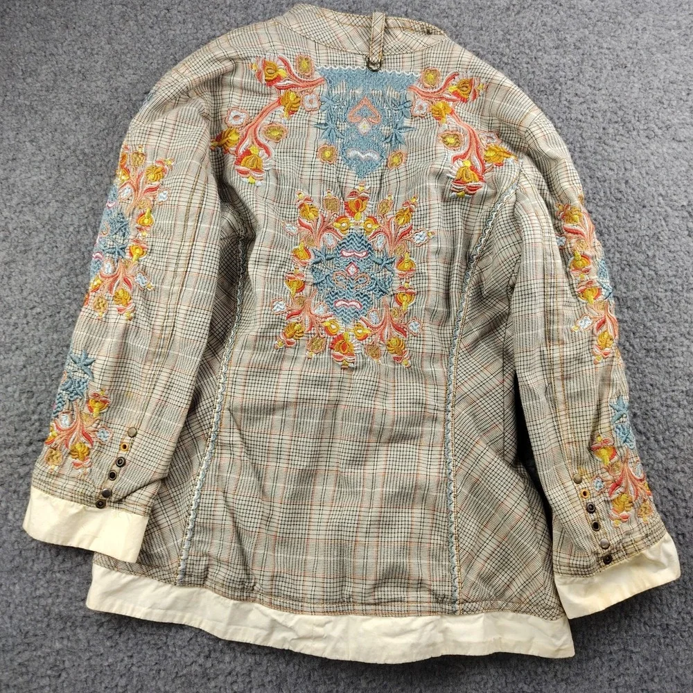 Johnny Was Biya blazer jacket plaid embroidered Floral Size Small Womens - Picture 12 of 12